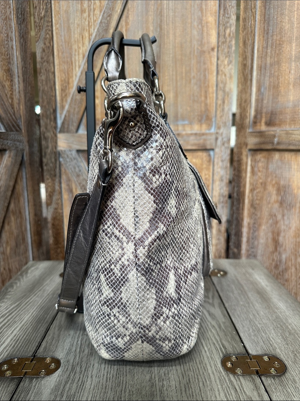 Coach Campbell Snakeskin Embossed Leather Satchel Shoulder Bag F24852 - Picture 4 of 16